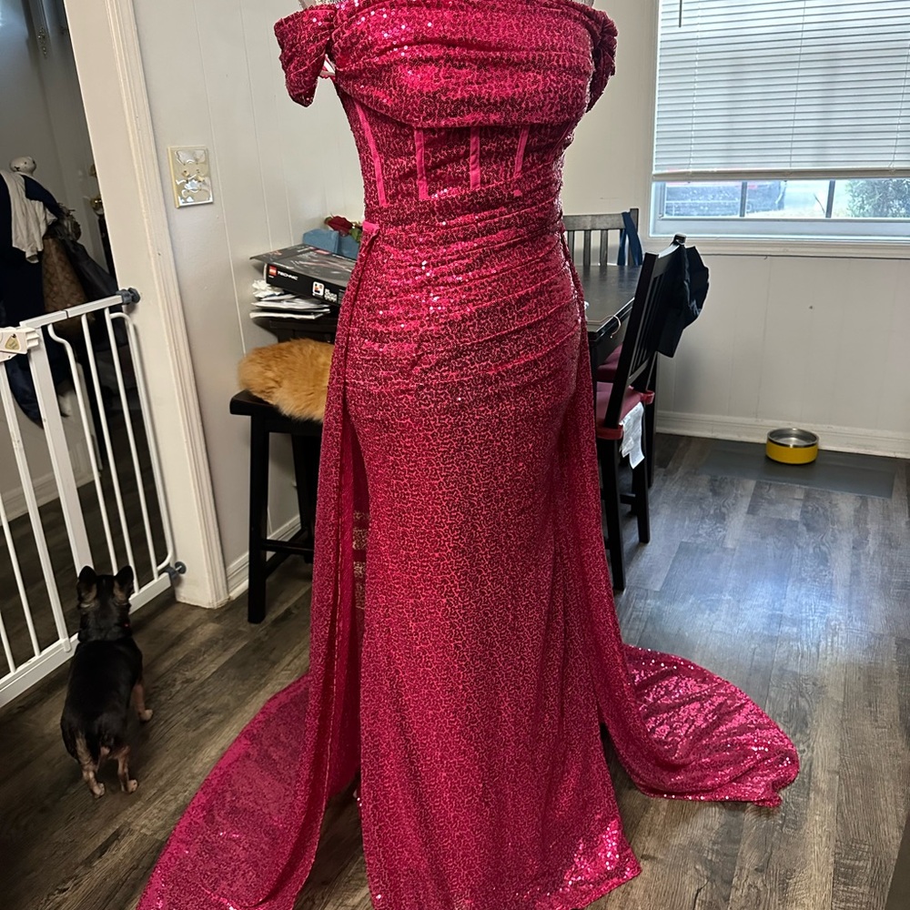 Elegant Pink Sequin Off-Shoulder Dress